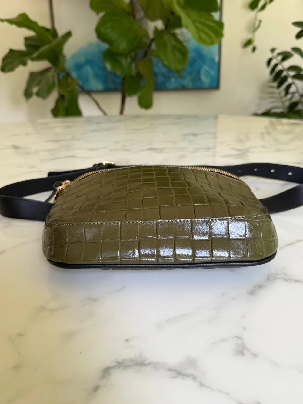 Clare V. Fanny Pack Crossbody Belt Bag Olive Green Croc Embossed Leather - Picture 7 of 8